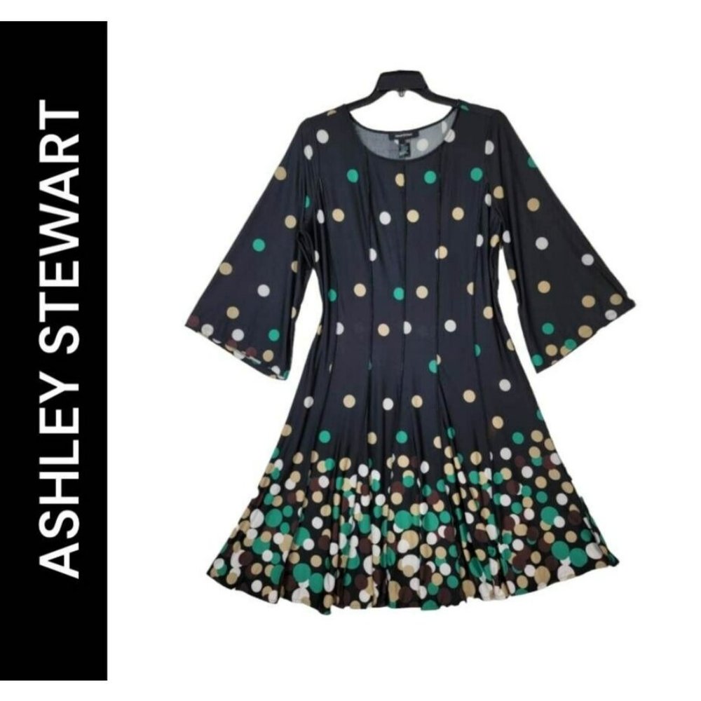 Ashley Stewart Women Size 18 20 Multicolored Polka Dot Long Sleeve Swing & Flare